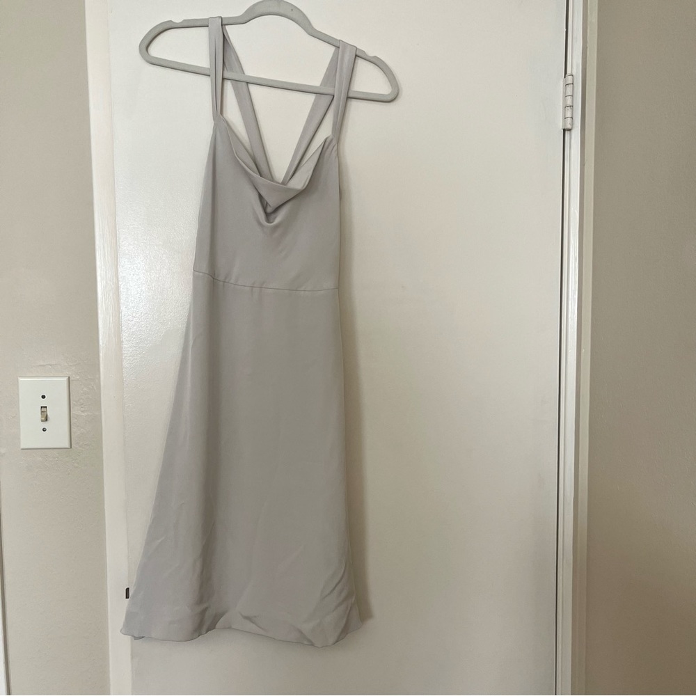 J Crew Silk Silver Grey A Line Cross Back Special Occasions Dress